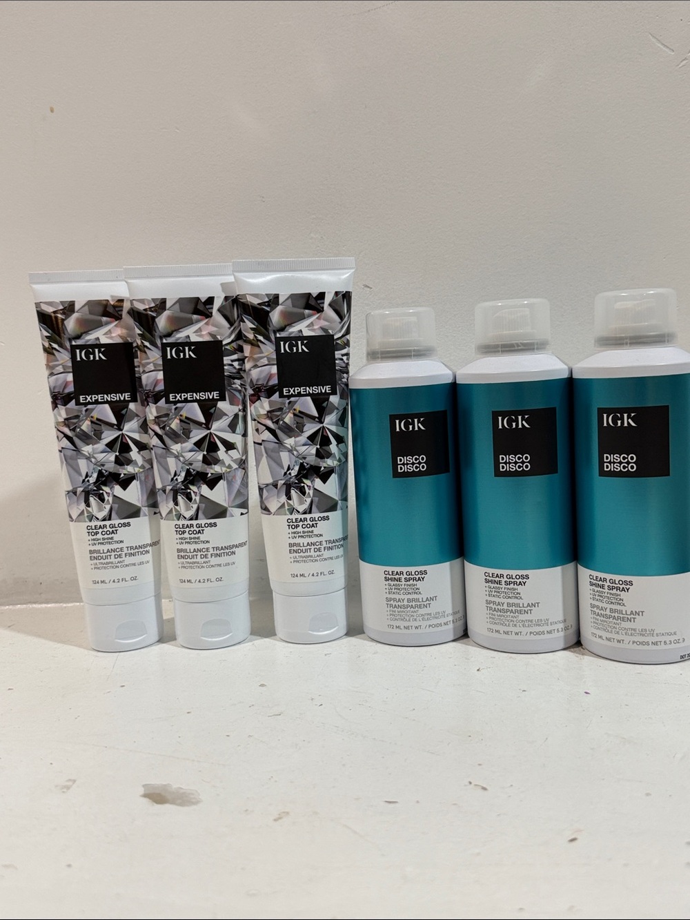 GK Clear Gloss Hair Shine Spray & Top Coat Set in Teal and White